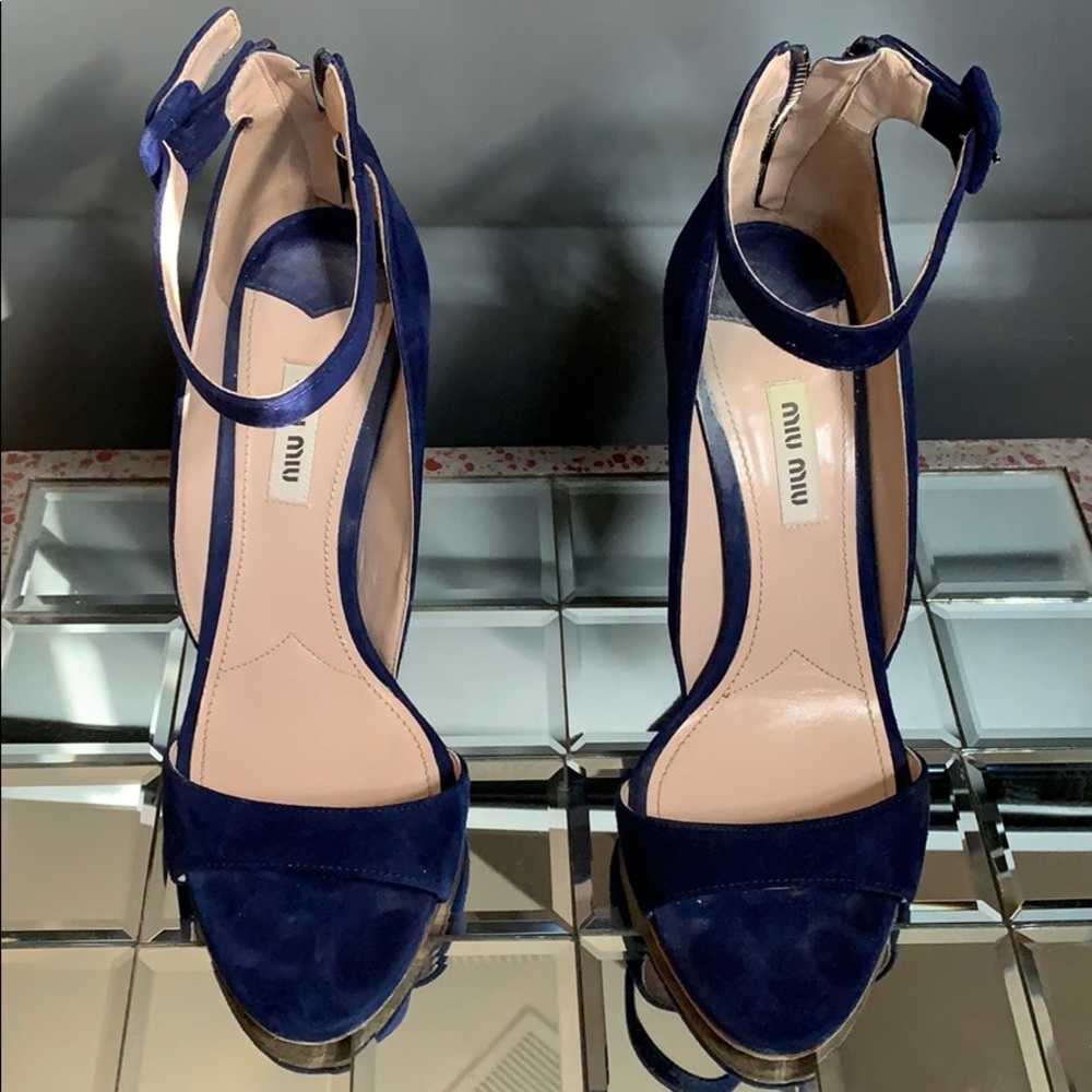 Miu Miu Navy Suede Sandal Heel